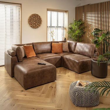 Quatropi Modern 4 Seat Small Modular L Shape Corner Sofa Couch Brown Fabric