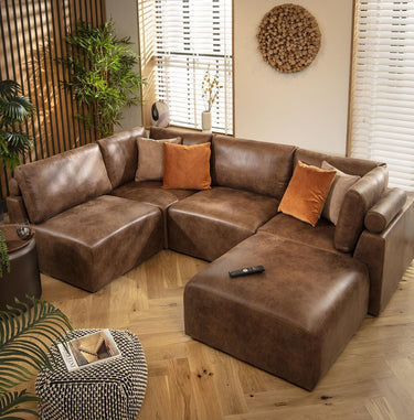 Quatropi Modern 4 Seat Small Modular L Shape Corner Sofa Couch Brown Fabric