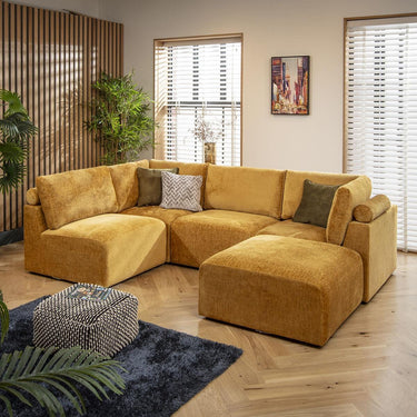 Quatropi Modern 4 Seat Small Modular L Shape Corner Sofa Couch Mustard Fabric