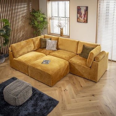 Quatropi Modern 4 Seat Small Modular L Shape Corner Sofa Couch Mustard Fabric