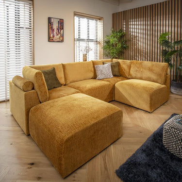 Quatropi Modern 4 Seat Small Modular L Shape Corner Sofa Couch Mustard Fabric