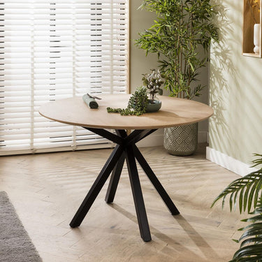 Quatropi Modern 4 Seat Solid Wooden Round Dining Table Natural Star Base 120cm