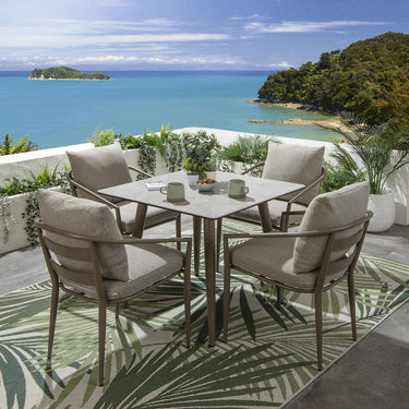 Quatropi Modern 4 Seat Square Ceramic Outdoor Garden Dining Set Aluminium Cream