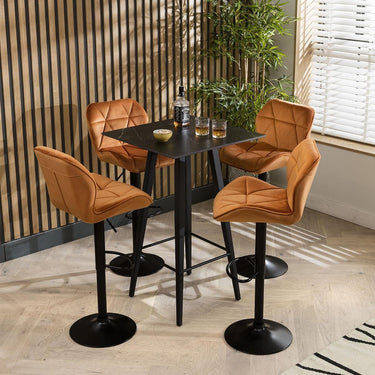 Quatropi Modern 4 Seater Bar Set Orange Velvet Adjustable Kitchen Bar Stools