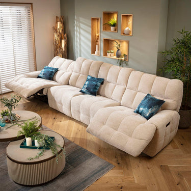 Quatropi Modern 4 Seater Electric Recliner Sofa Couch Beige Chenille 370cm 16