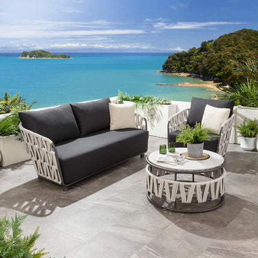 Quatropi Modern 4 Seater Garden Sofa & Armchair Set with Coffee Table Light Grey Rope