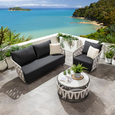 Quatropi Modern 4 Seater Garden Sofa & Armchair Set with Coffee Table Light Grey Rope