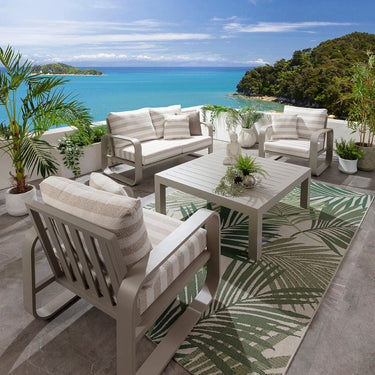 Quatropi Modern 4 Seater Garden Sofa & Armchairs Set with Coffee Table Aluminium Cream Beige Stripe