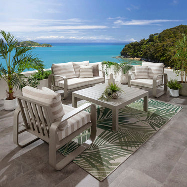 Quatropi Modern 4 Seater Garden Sofa & Armchairs Set with Coffee Table Aluminium Cream Beige Stripe