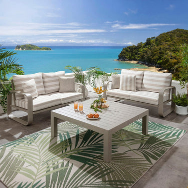 Quatropi Modern 4 Seater Garden Sofa Set & Coffee Table Aluminium Cream Beige Stripe