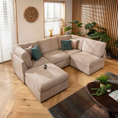 Quatropi Modern 4 Seater Modular L Shape Corner Sofa Beige Boucle Fabric