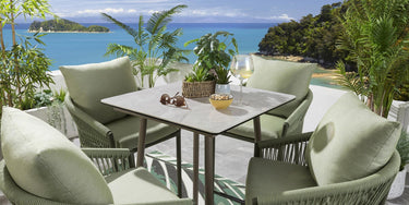 Quatropi Modern 4 Seater Outdoor Garden Bar Set Ceramic Aluminium Green Beige