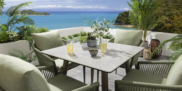 Quatropi Modern 4 Seater Outdoor Garden Dining Set Ceramic Aluminium Green Beige