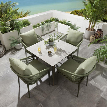Quatropi Modern 4 Seater Outdoor Garden Dining Set Ceramic Aluminium Green Beige