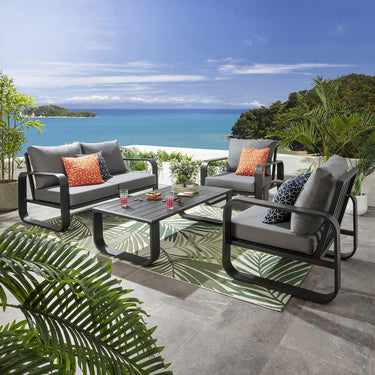 Quatropi Modern 4 Seater Outdoor Garden Sofa Set Black Aluminium Grey Cushions