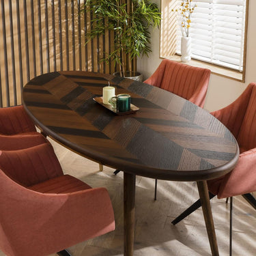 Quatropi Modern 4 Seater Oval Dining Set Swivel Carver Chairs With Arms Pink