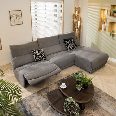Quatropi Modern 4 Seater Recliner L-Shape Corner Sofa Chaise Grey Fabric L1R