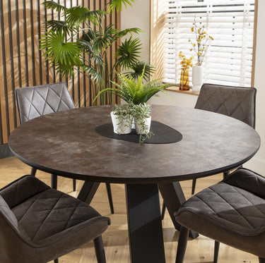 Quatropi Modern 4 Seater Round Dining Table and Chairs Set Dark Grey Black