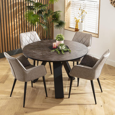 Quatropi Modern 4 Seater Round Dining Table and Chairs Set Light Grey Black