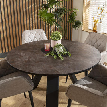 Quatropi Modern 4 Seater Round Dining Table and Chairs Set Light Grey Black