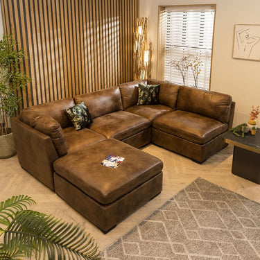 Quatropi Modern 4 Seater Small Modular L Shape Corner Sofa Brown Fabric 3L