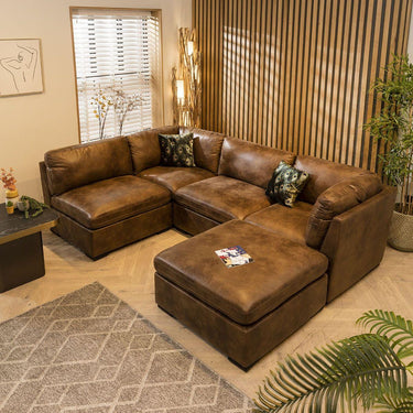 Quatropi Modern 4 Seater Small Modular L Shape Corner Sofa Brown Fabric 3R