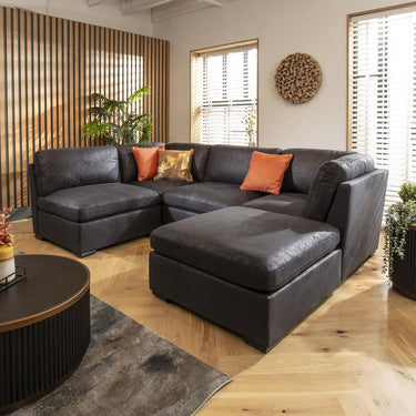 Quatropi Modern 4 Seater Small Modular L Shape Corner Sofa Couch Black Fabric
