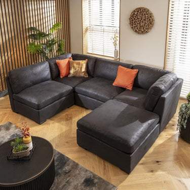 Quatropi Modern 4 Seater Small Modular L Shape Corner Sofa Couch Black Fabric