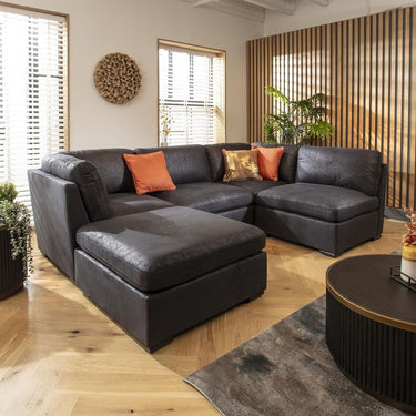 Quatropi Modern 4 Seater Small Modular L Shape Corner Sofa Couch Black Fabric