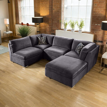 Quatropi Modern 4 Seater Small Modular L-Shape Corner Sofa Dark Grey Fabric