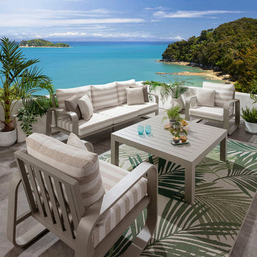 Quatropi Modern 5 Seater Garden Sofa & Armchairs Set with Coffee Table Aluminium Cream Beige Stripe