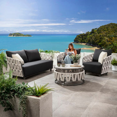 Quatropi Modern 5 Seater Garden Sofa & Armchairs Set with Coffee Table Light Grey Rope
