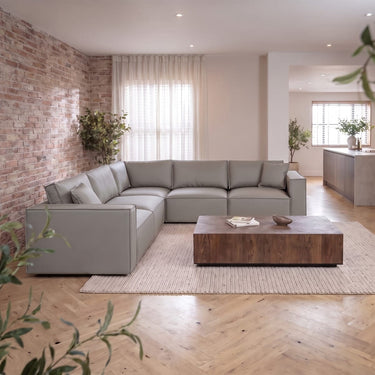 Quatropi Modern 5 Seater Grey Leather Corner Sofa Modular Couch 297x297cm