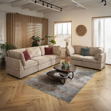 Quatropi Modern 5 Seater Modular 3 & 2 Seater Sofa Set Suite Couch Beige Fabric