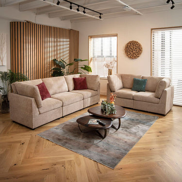 Quatropi Modern 5 Seater Modular 3 & 2 Seater Sofa Set Suite Couch Beige Fabric