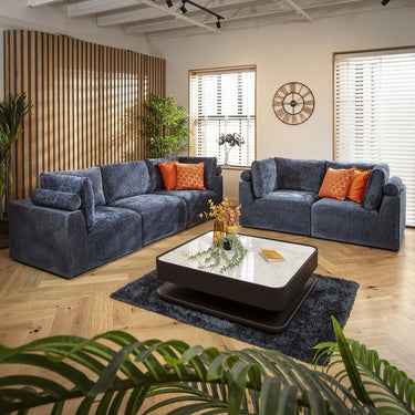 Quatropi Modern 5 Seater Modular 3 & 2 Seater Sofa Set Suite Couch Blue Fabric