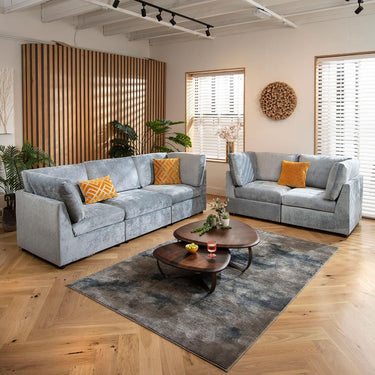 Quatropi Modern 5 Seater Modular 3 & 2 Seater Sofa Set Suite Couch Blue Fabric
