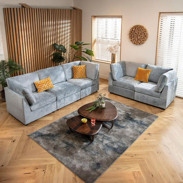 Quatropi Modern 5 Seater Modular 3 & 2 Seater Sofa Set Suite Couch Blue Fabric