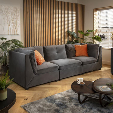 Quatropi Modern 5 Seater Modular 3 & 2 Seater Sofa Set Suite Couch Grey Fabric