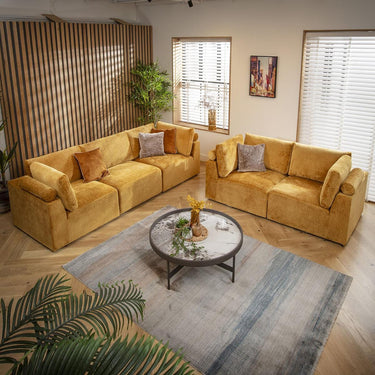 Quatropi Modern 5 Seater Modular 3 & 2 Seater Sofa Set Suite Couch Mustard Fabric