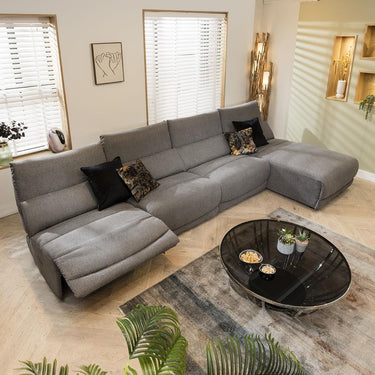 Quatropi Modern 5 Seater Recliner L-Shape Corner Sofa Set Chaise Grey Fabric L2R