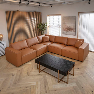 Quatropi Modern 5 Seater Tan Leather Corner Sofa Modular Couch 297x297cm