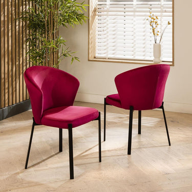 Quatropi Modern 6 Chair Extending Dining Set Oak Red Velvet Chairs 175-215cm