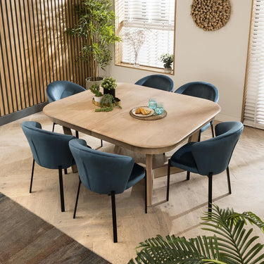Quatropi Modern 6 Chair Natural Solid Wood Extending Dining Set Blue 160-230cm