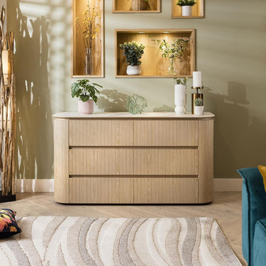 Quatropi Modern 6 Drawer Chest of Drawers Dresser Natural Oak Ceramic Top 140cm