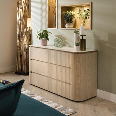 Quatropi Modern 6 Drawer Chest of Drawers Dresser Natural Oak Ceramic Top 140cm