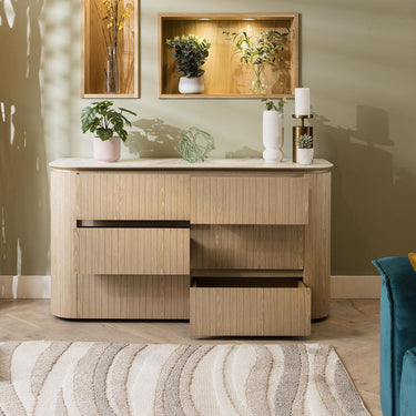Quatropi Modern 6 Drawer Chest of Drawers Dresser Natural Oak Ceramic Top 140cm