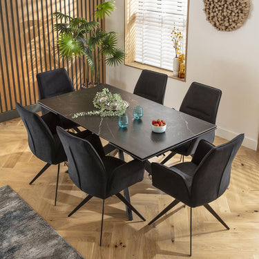 Quatropi Modern 6 Seat Extending Ceramic Dining Table and Chairs Set Black