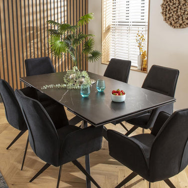 Quatropi Modern 6 Seat Extending Ceramic Dining Table and Chairs Set Black