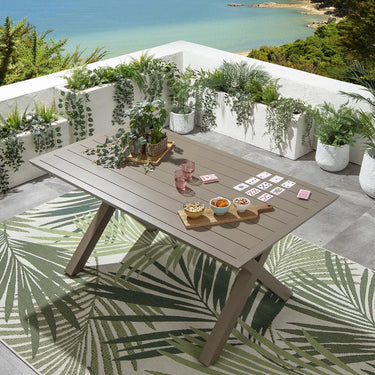 Quatropi Modern 6 Seat Outdoor Garden Dining Table Cross X-Leg Metal Beige 160cm